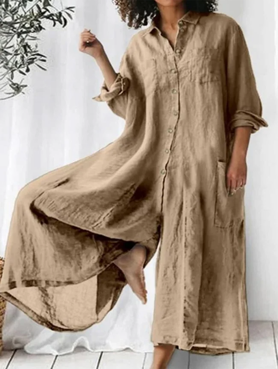 Women's Button Front Wide Leg Jumpsuit, Collared