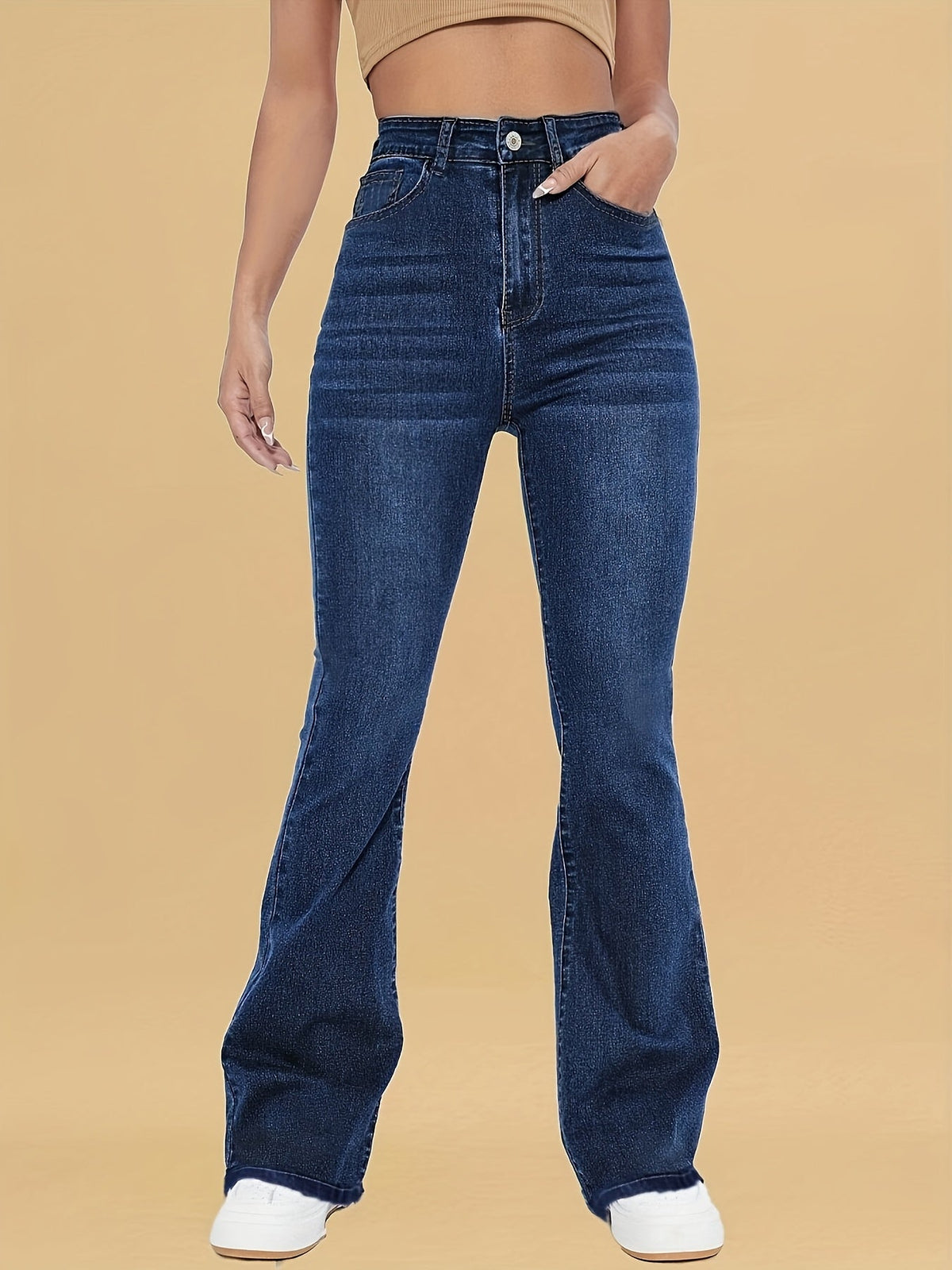 Women's Flare Jeans, High Waist Fitted Hip Bell Bottom