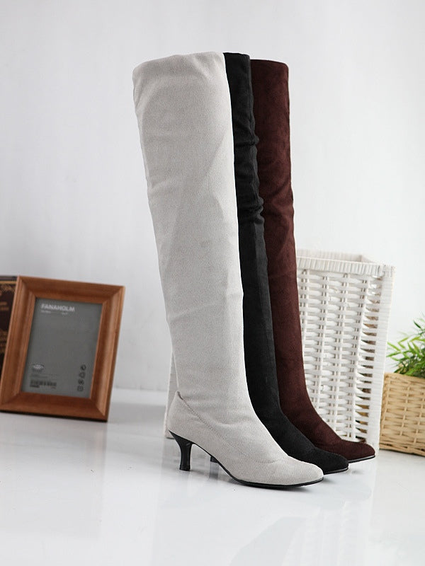 Women's Tall Suede Boots, Pointed Toe Stiletto Heel