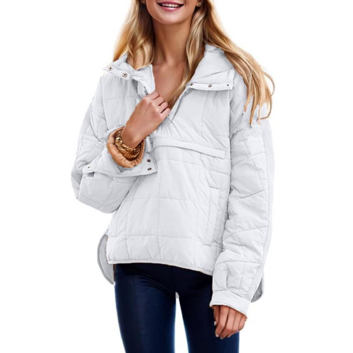 Women's Puffer Jacket, Quilted Pullover Anorak with Snap Collar