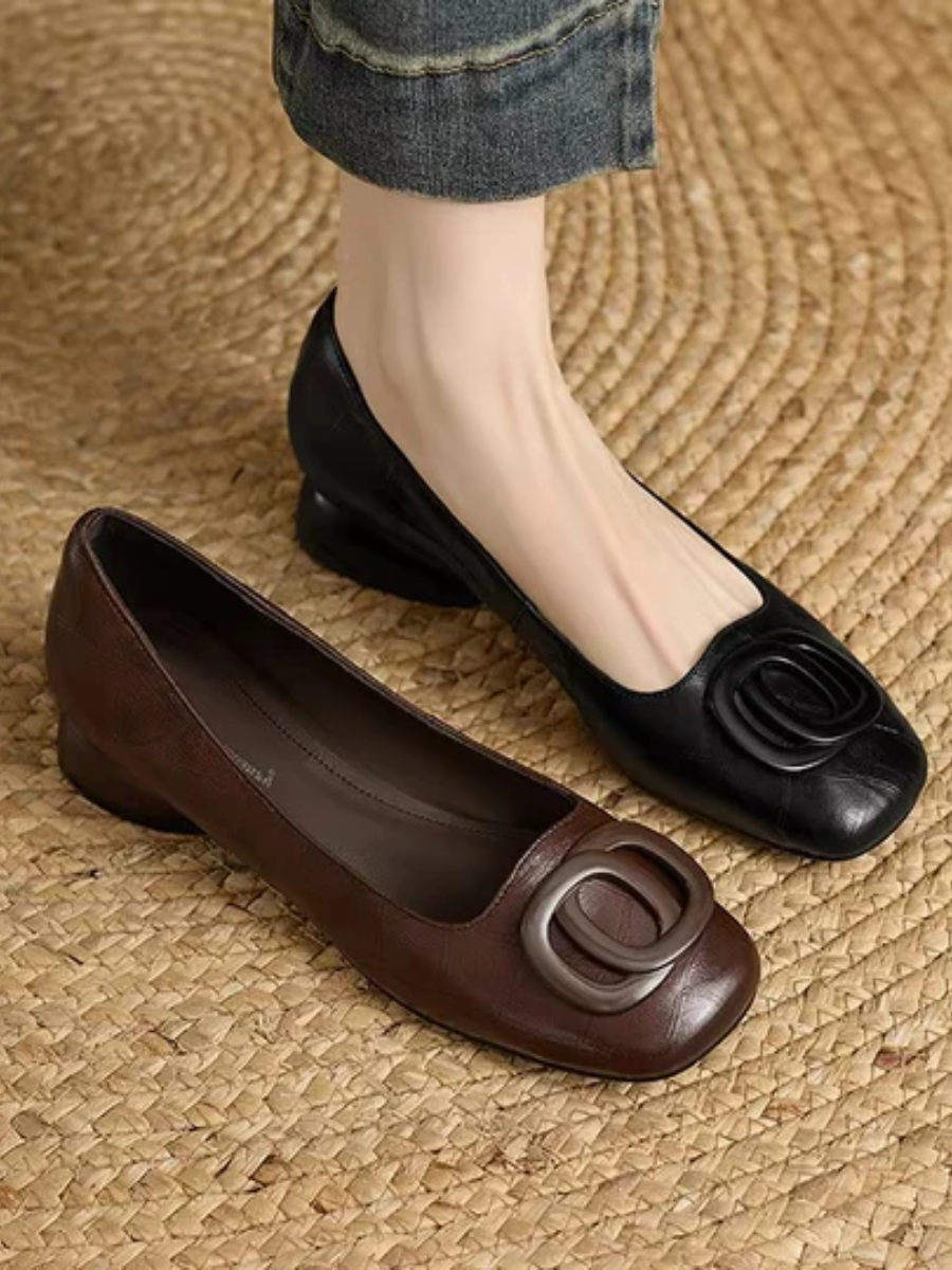 DARIA | SQUARE-TOE LEATHER BALLET FLATS