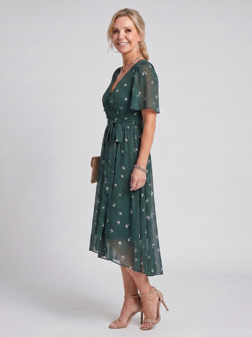 Mirabel flutter sleeve floral midi dress – view 2