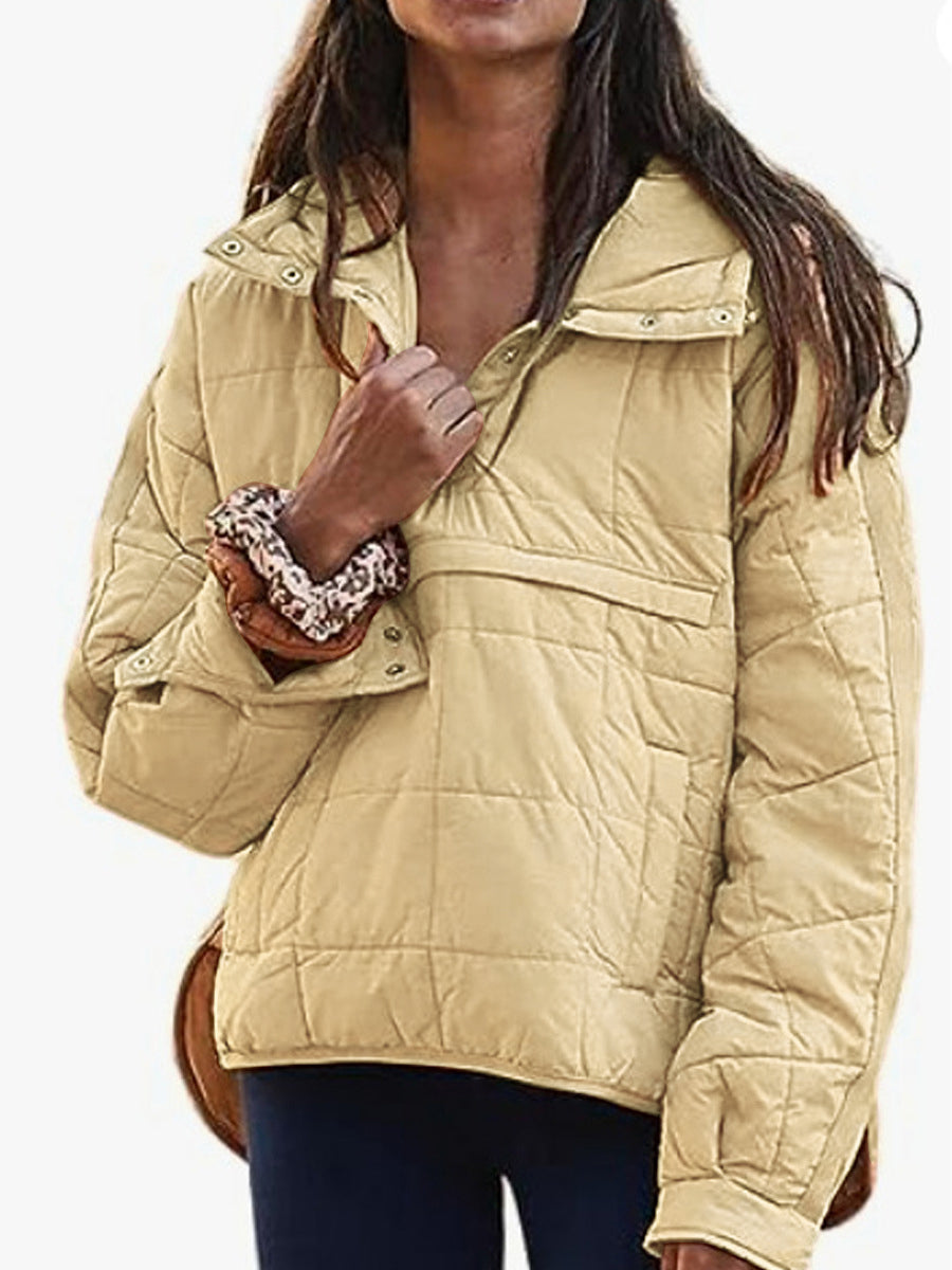 Women's Puffer Jacket, Quilted Pullover Anorak with Snap Collar