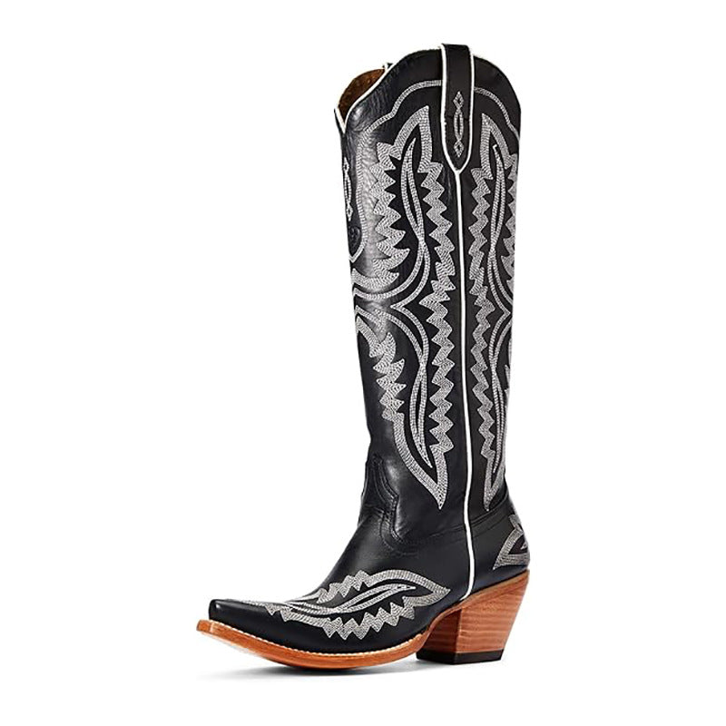 Women's Embroidered Cowboy Boots, Pointed Toe Low Heel