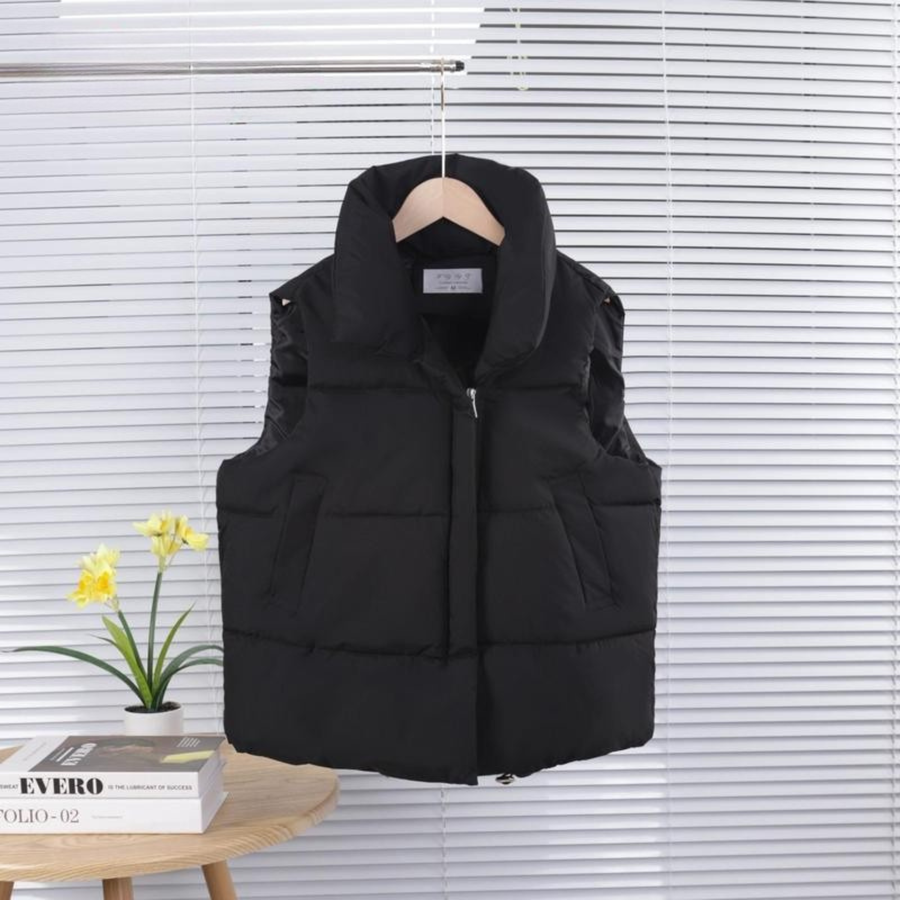 Women's Puffer Vest, Cropped Stand Collar Quilted Sleeveless