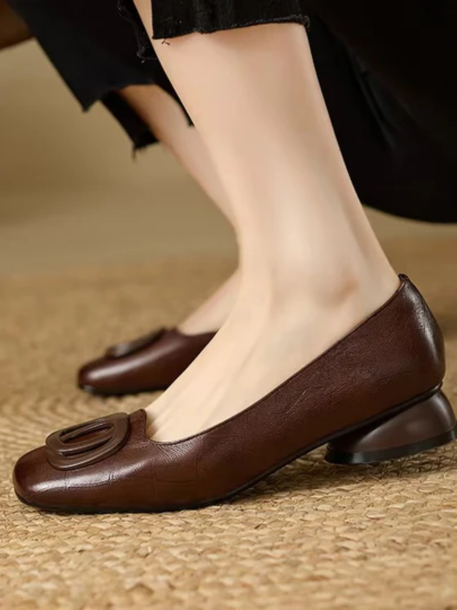 DARIA | SQUARE-TOE LEATHER BALLET FLATS