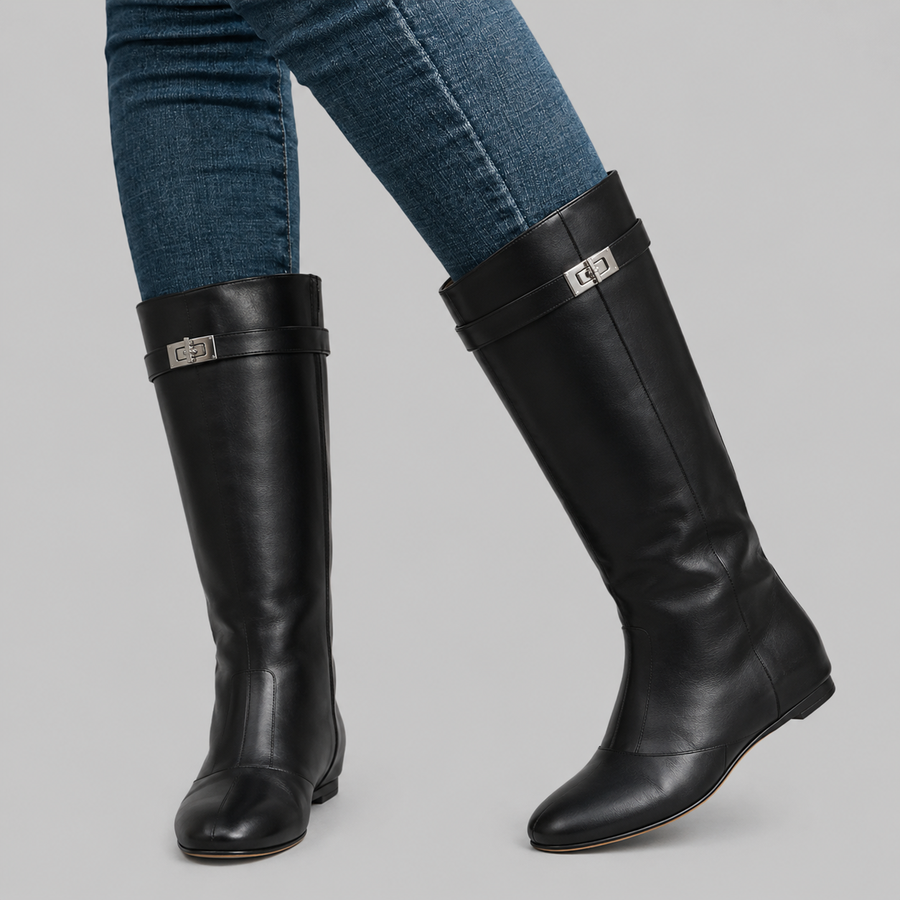 Women's Shark Lock Knee-High Faux Leather Boots