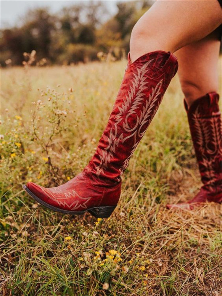 Women's Embroidered Knee-High Cowboy Boots