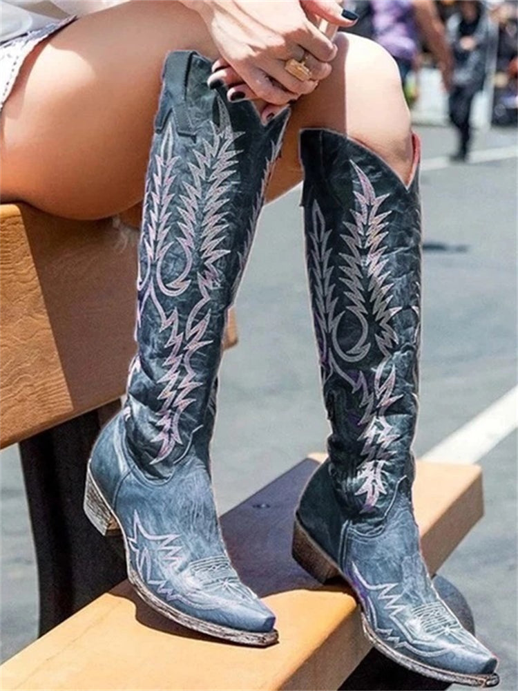 Women's Embroidered Knee-High Cowboy Boots