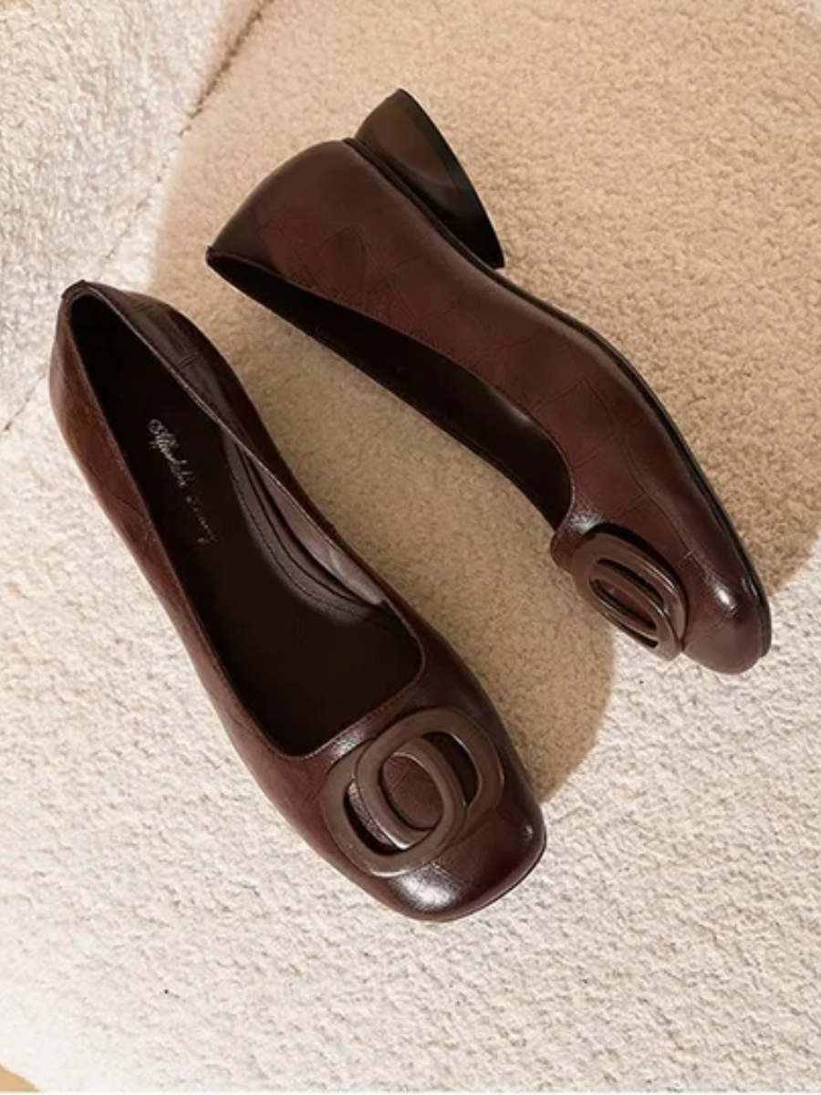 DARIA | SQUARE-TOE LEATHER BALLET FLATS