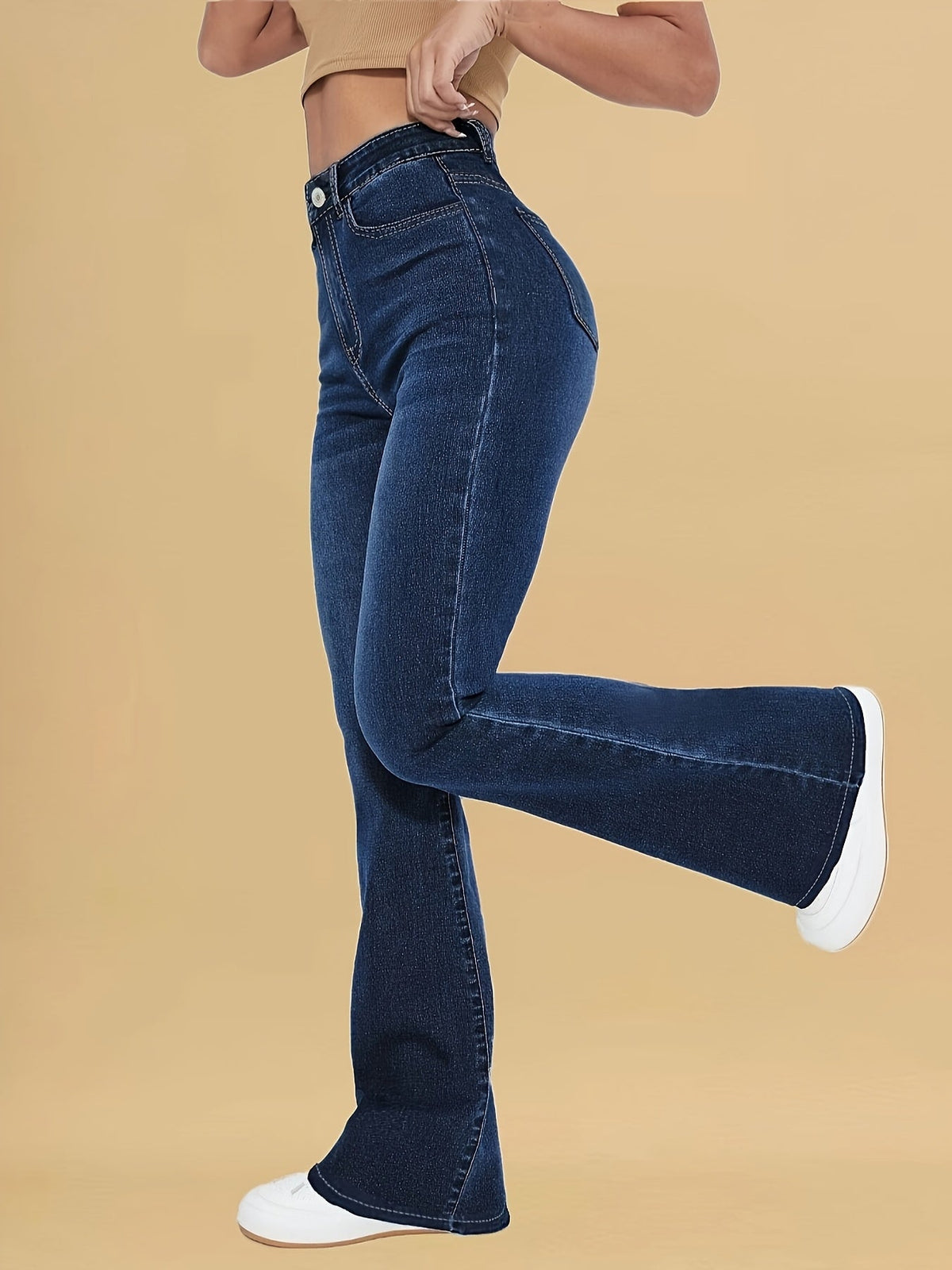 Women's Flare Jeans, High Waist Fitted Hip Bell Bottom