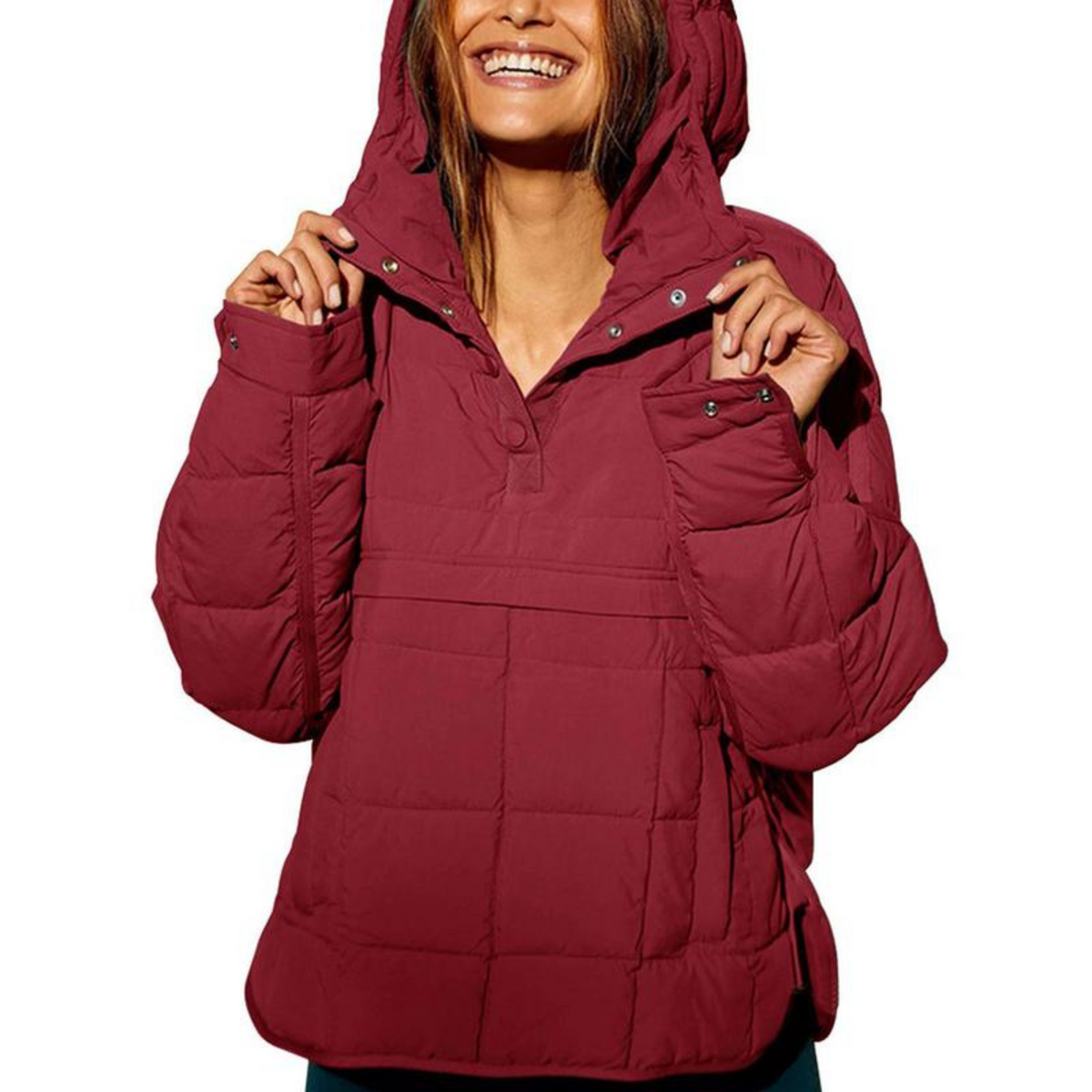 Women's Puffer Jacket, Quilted Pullover Anorak with Snap Collar