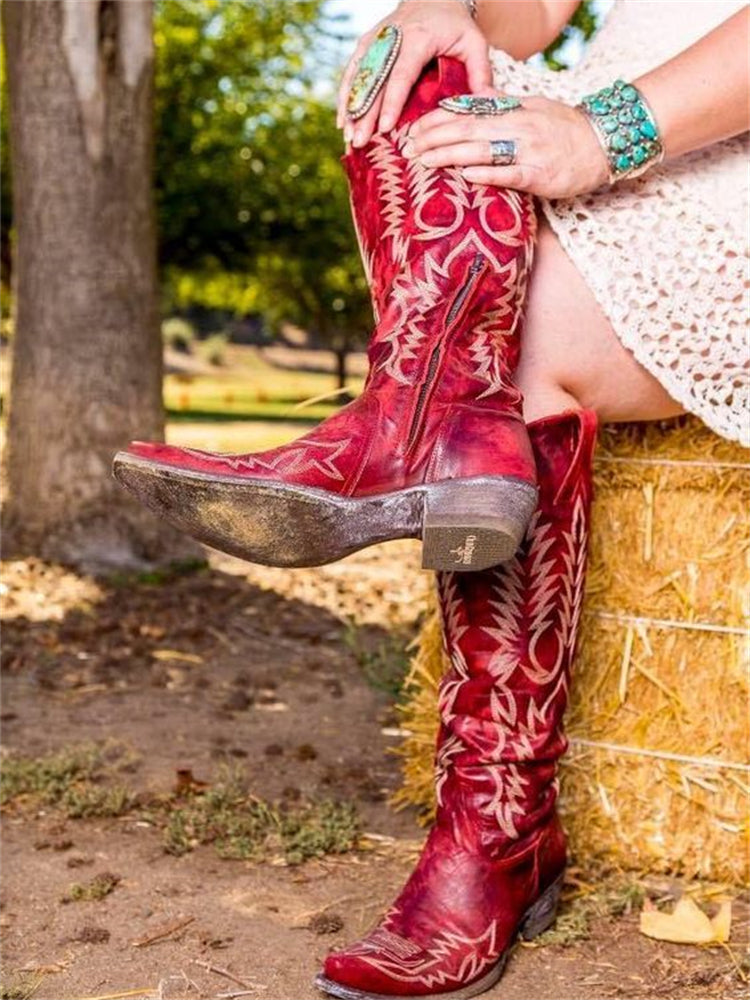 Women's Embroidered Knee-High Cowboy Boots