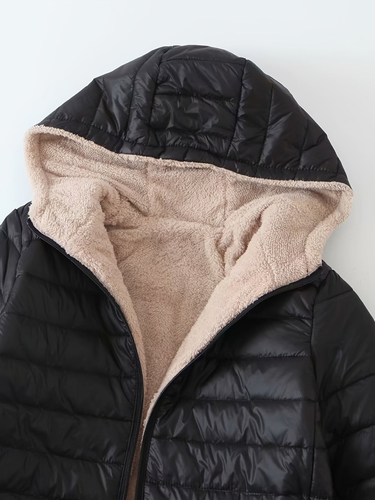 Women's Puffer Jacket with Hood, Sherpa Lined Mid Length Quilted Coat