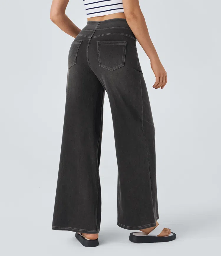 Women's Wide Leg Pants, High Waist Pull-On Jeans