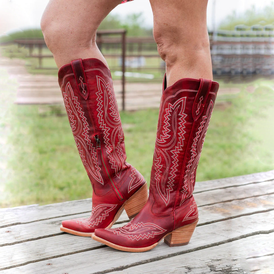 Women's Embroidered Cowboy Boots, Pointed Toe Low Heel