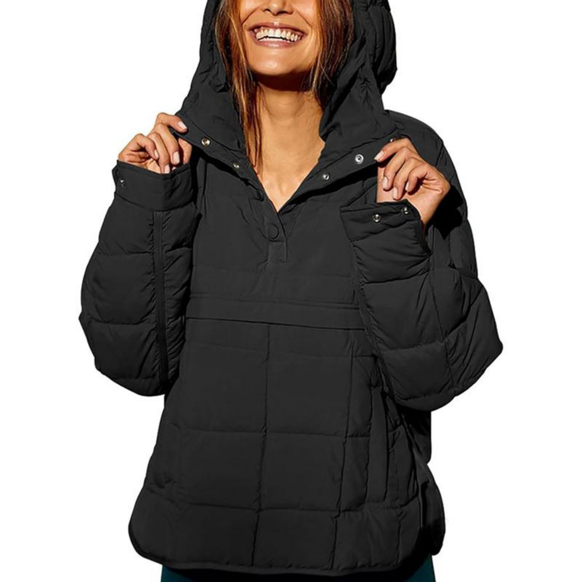 Women's Puffer Jacket, Quilted Pullover Anorak with Snap Collar
