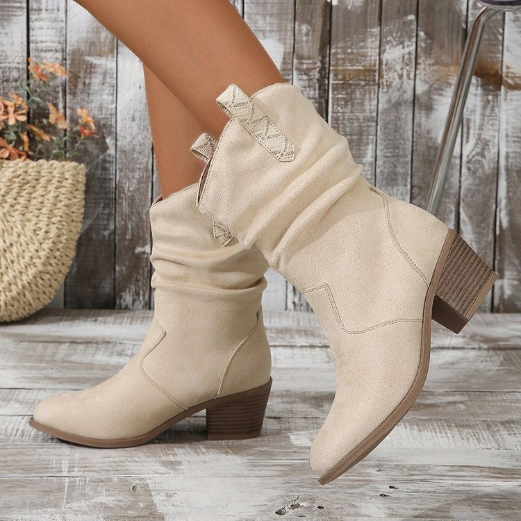 Women's Western Ankle Boots, Tassel and Braided Buckle