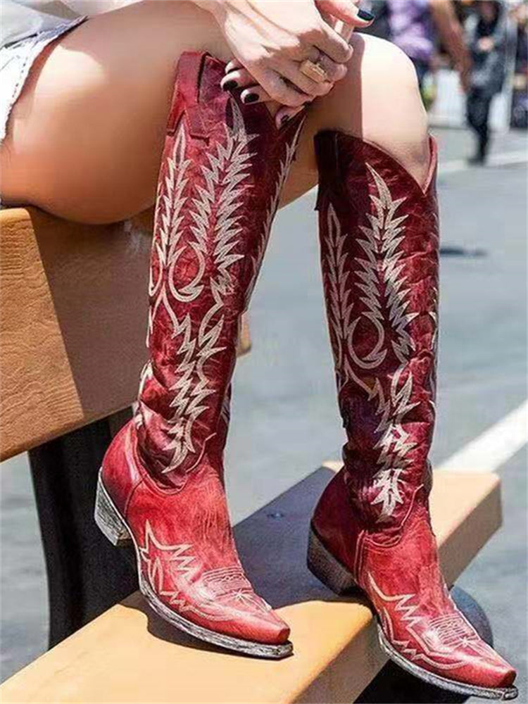 Women's Embroidered Knee-High Cowboy Boots