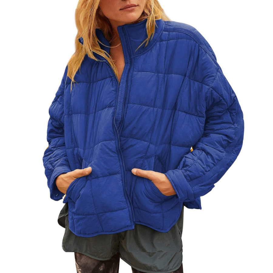 Women's Puffer Jacket, Oversized Quilted Zip Front Cobalt