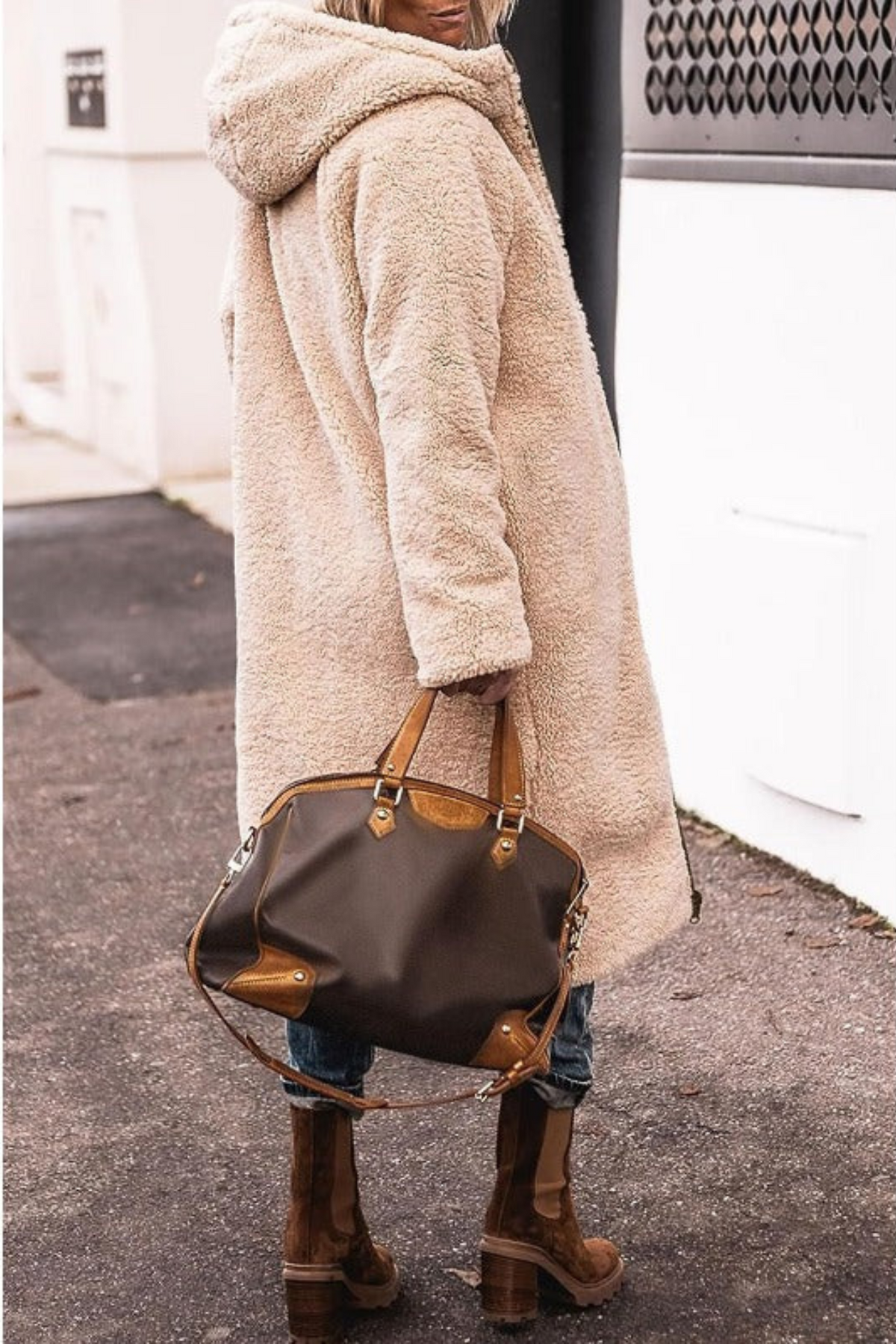 Women's Long Puffer Jacket, Reversible Sherpa Midi Longline Coat