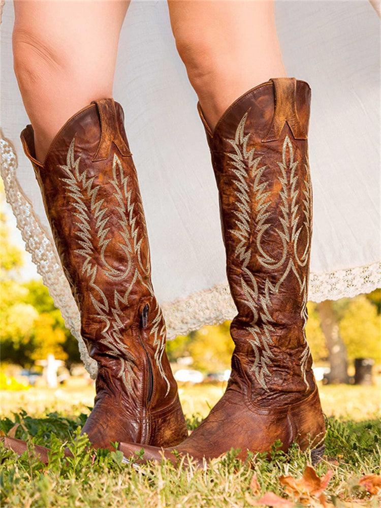 Women's Embroidered Knee-High Cowboy Boots