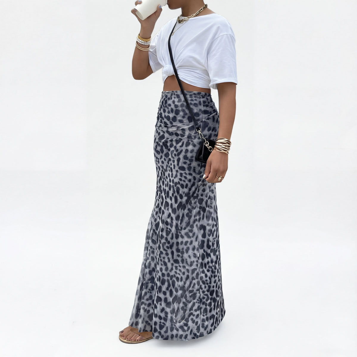Women's Leopard Print Maxi Skirt, High Waist Fitted Mermaid Hem