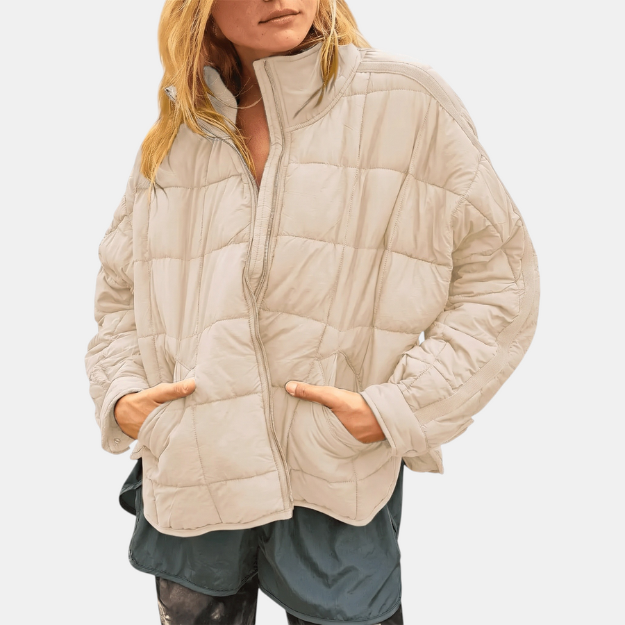 Women's Puffer Jacket, Oversized Quilted Stand Collar Zip Up