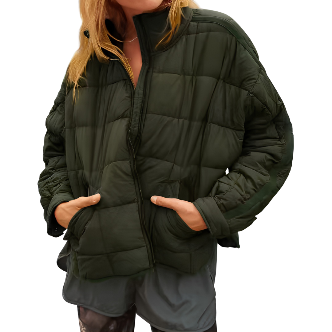 Women's Puffer Jacket, Cropped Relaxed Fit Mock Neck