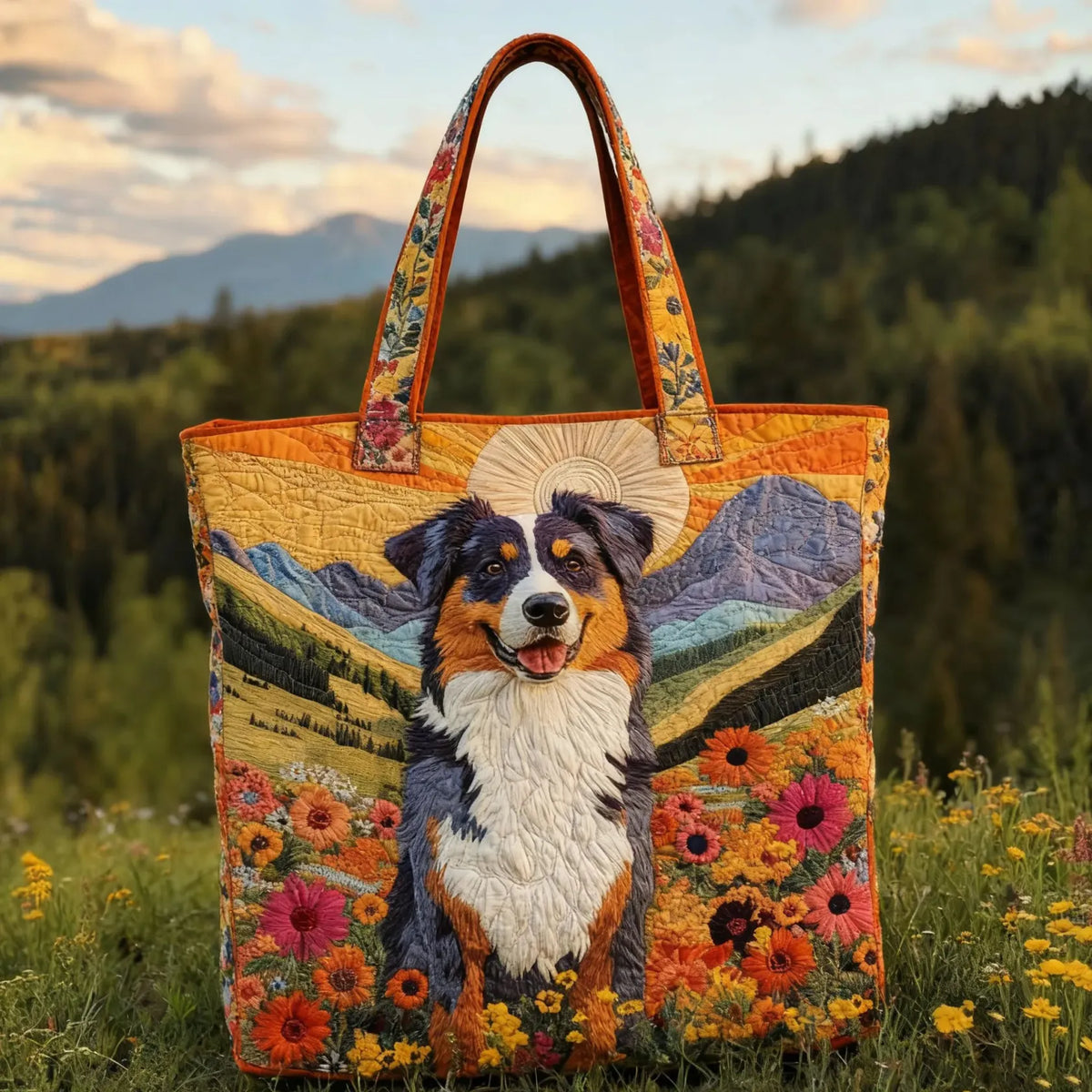 Mountain Meadow handmade quilted tote bag