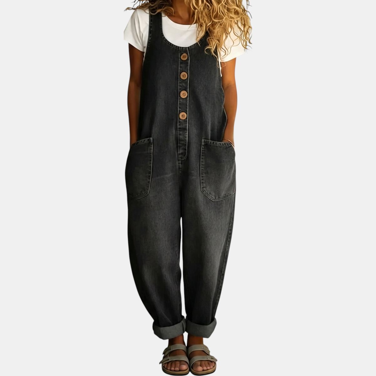 Women's Strapless Jumpsuit, Wide Leg Button Front
