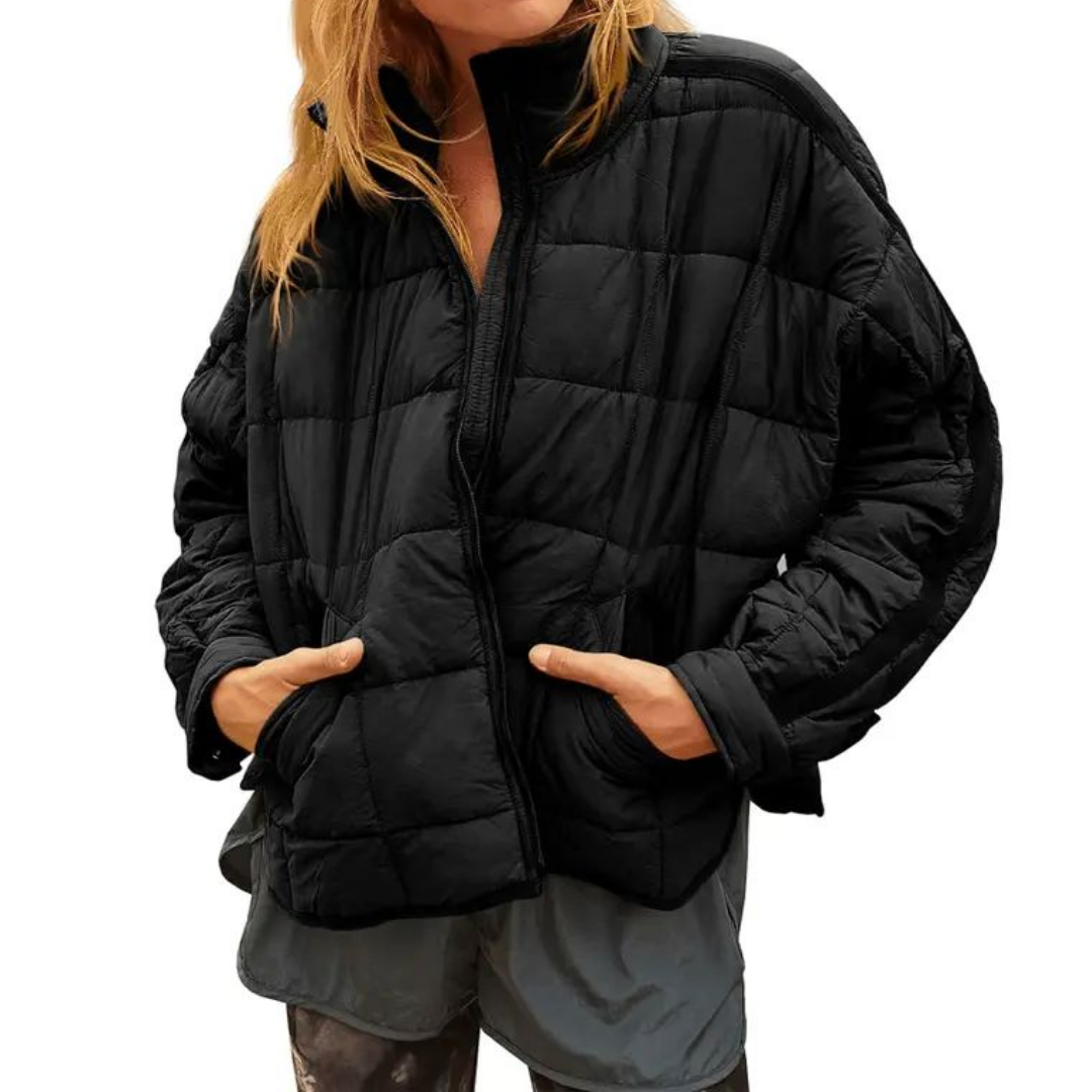 Women's Puffer Jacket, Cropped Relaxed Fit Mock Neck