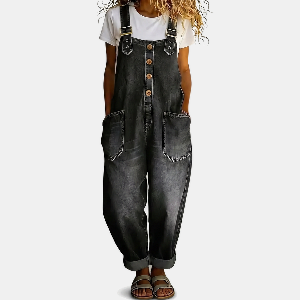Women's Jumpsuit, Relaxed Baggy Fit Cuffed Bib Overalls