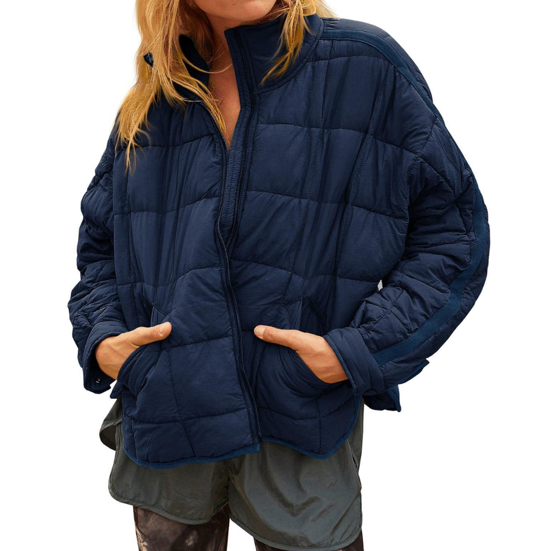Women's Puffer Jacket, Cropped Relaxed Fit Mock Neck