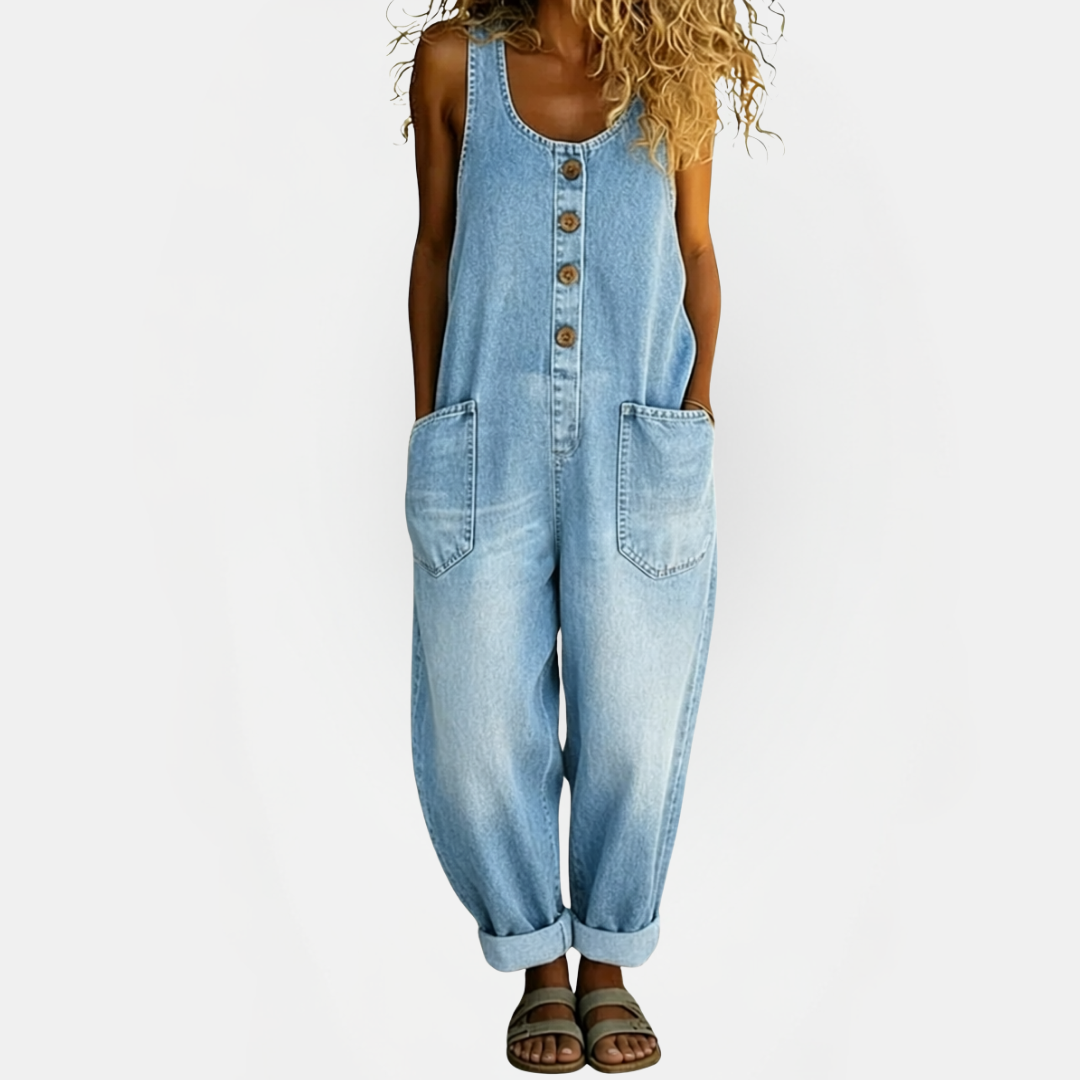 Women's Strapless Jumpsuit, Wide Leg Button Front