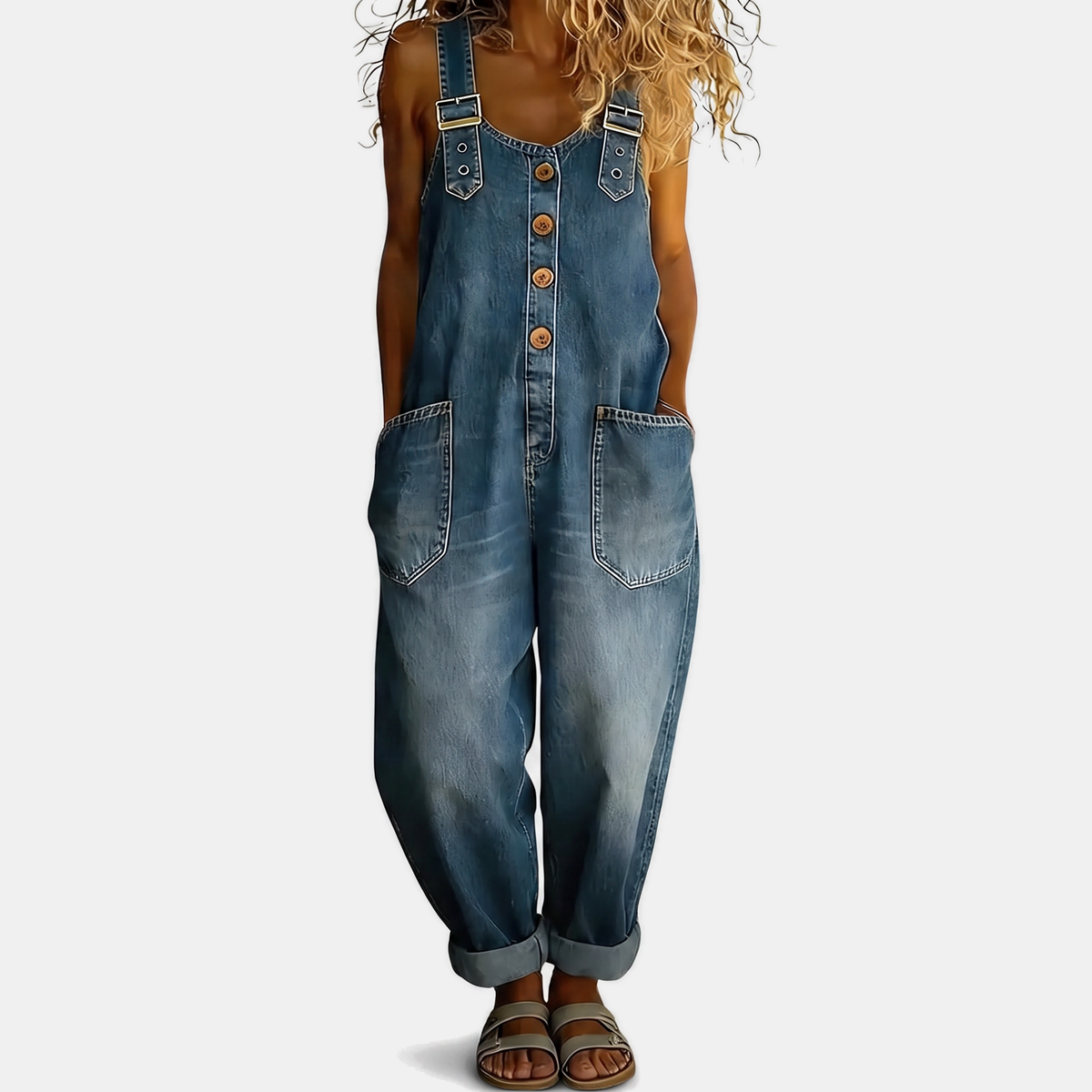 Women's Jumpsuit, Relaxed Baggy Fit Cuffed Bib Overalls