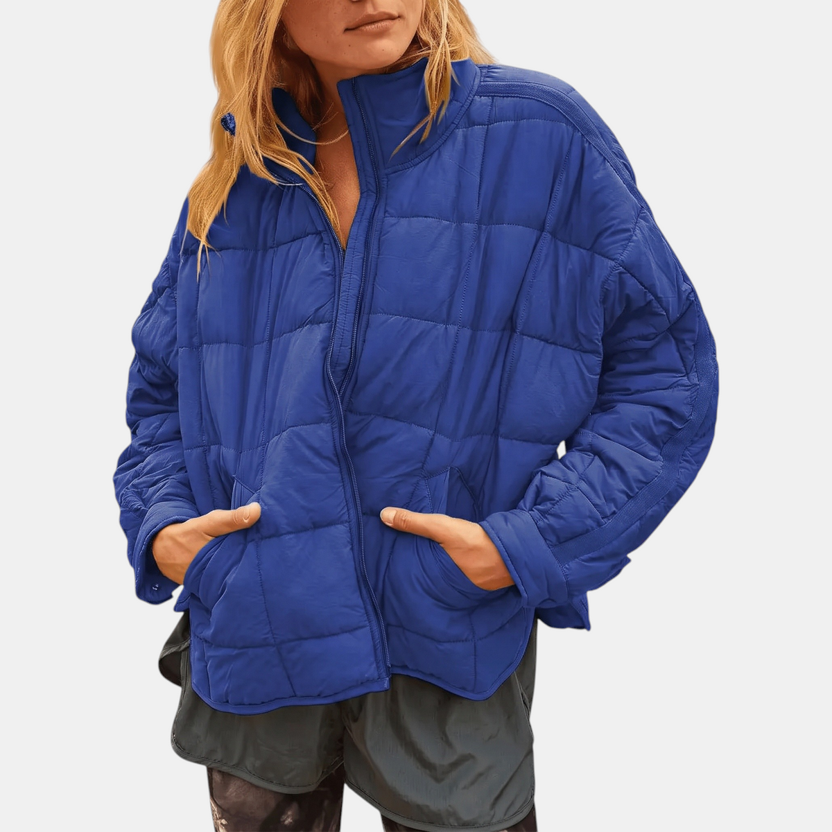 Women's Puffer Jacket, Oversized Quilted Stand Collar Zip Up