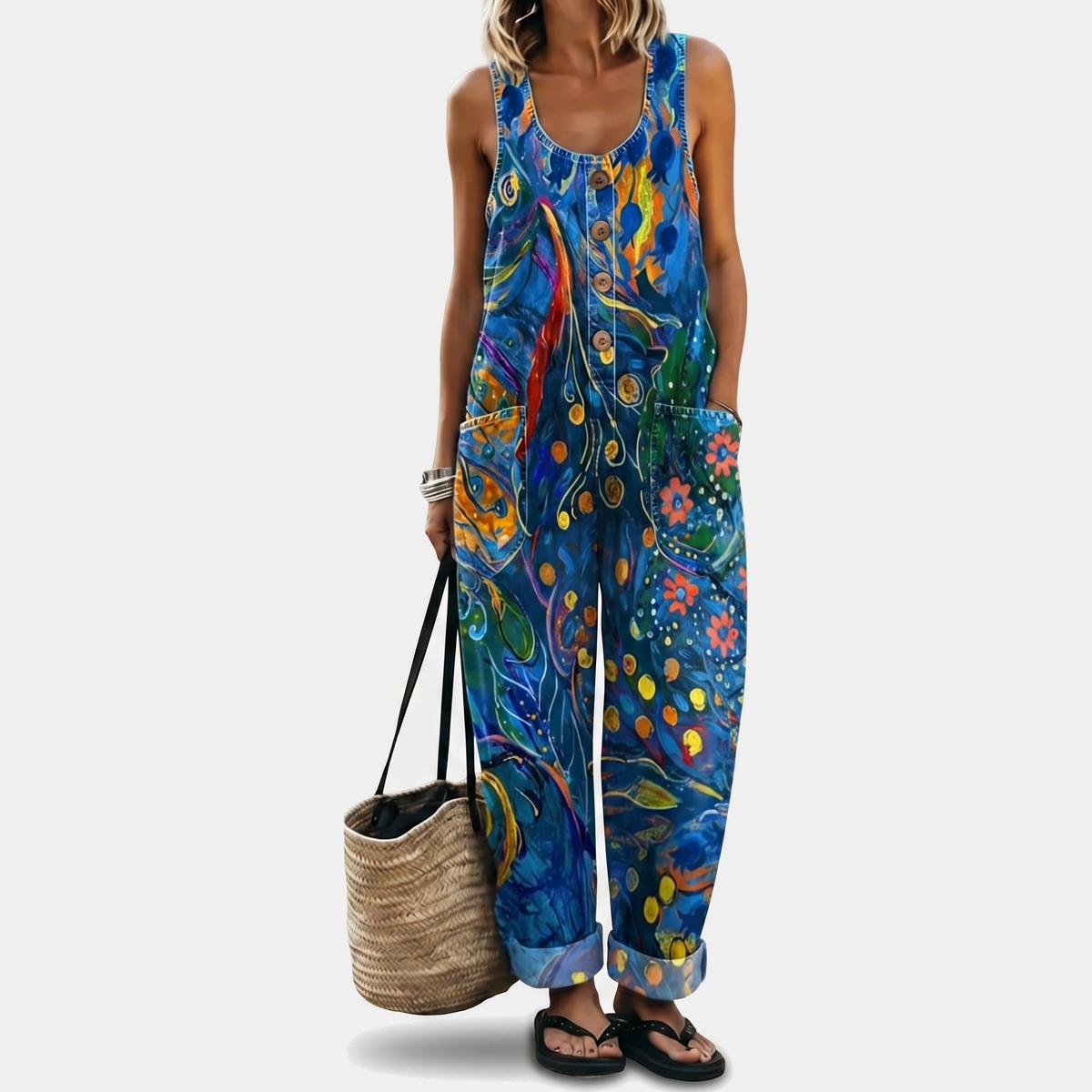 Women's Strapless Jumpsuit, Wide Leg Button Front