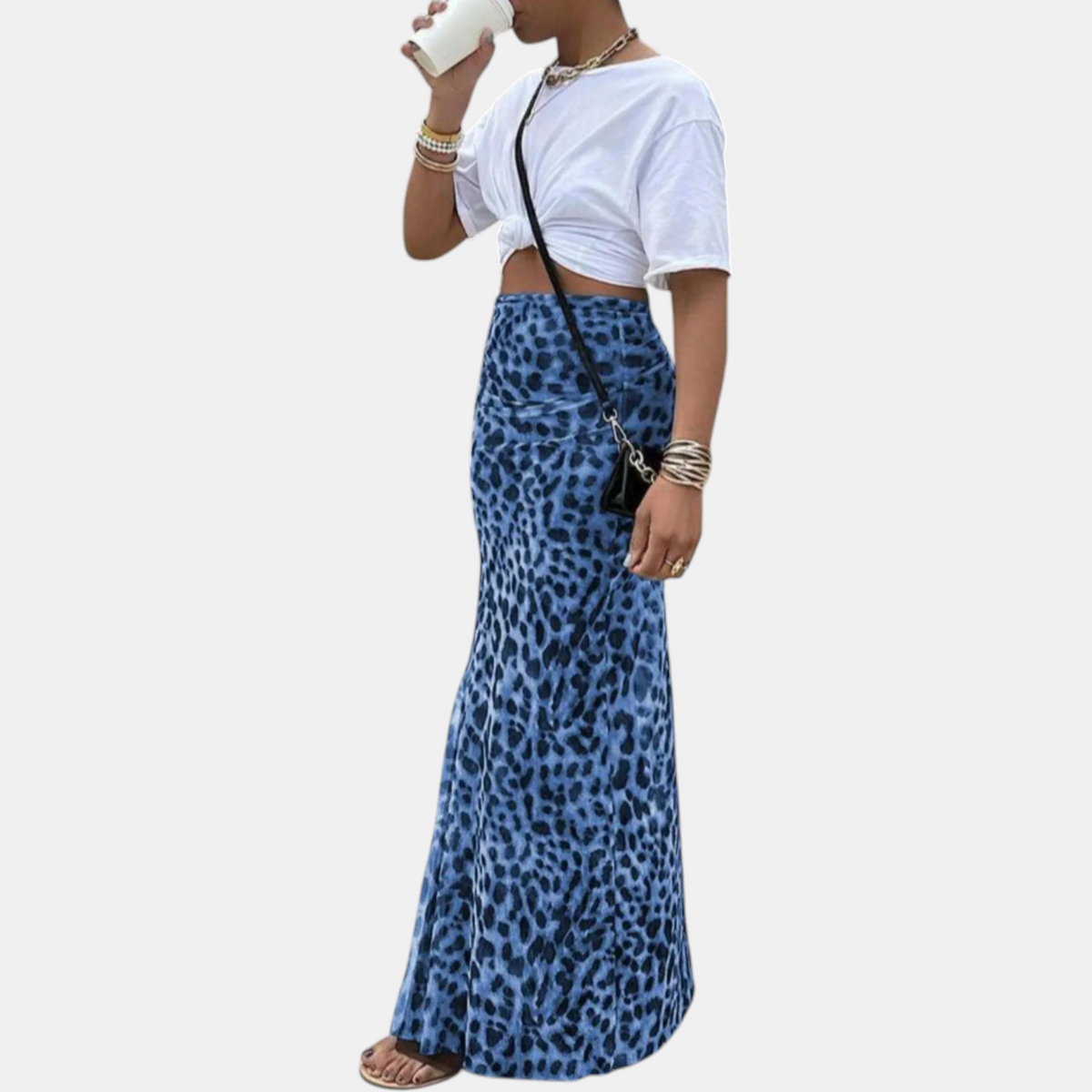 Women's Leopard Print Maxi Skirt, High Waist Fitted Fishtail Hem