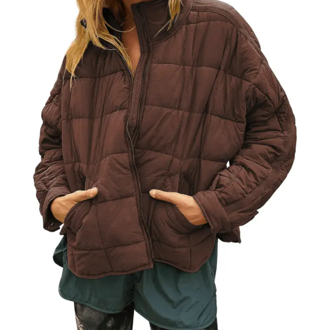 Women's Puffer Jacket, Cropped Relaxed Fit Mock Neck