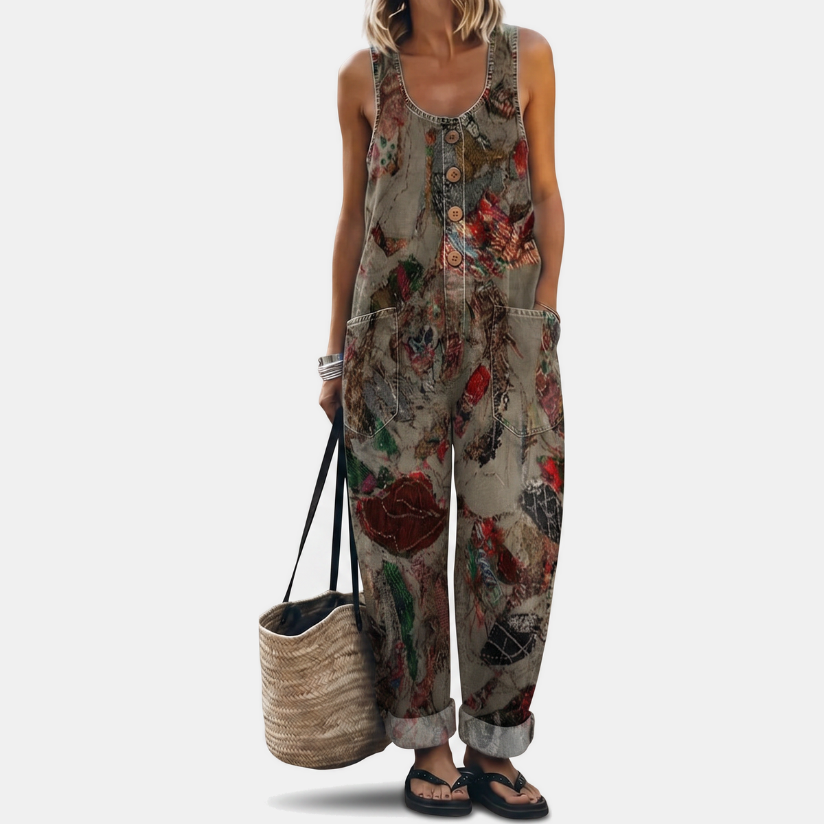 Women's Strapless Jumpsuit, Wide Leg Button Front