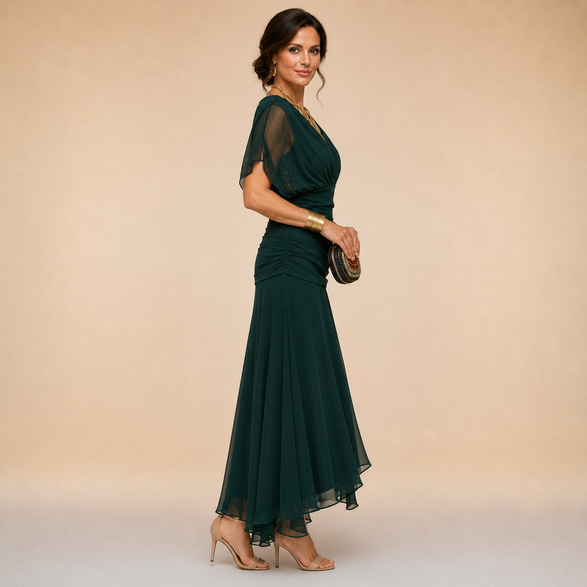 Emma | Draped V-Neck Evening Maxi Dress
