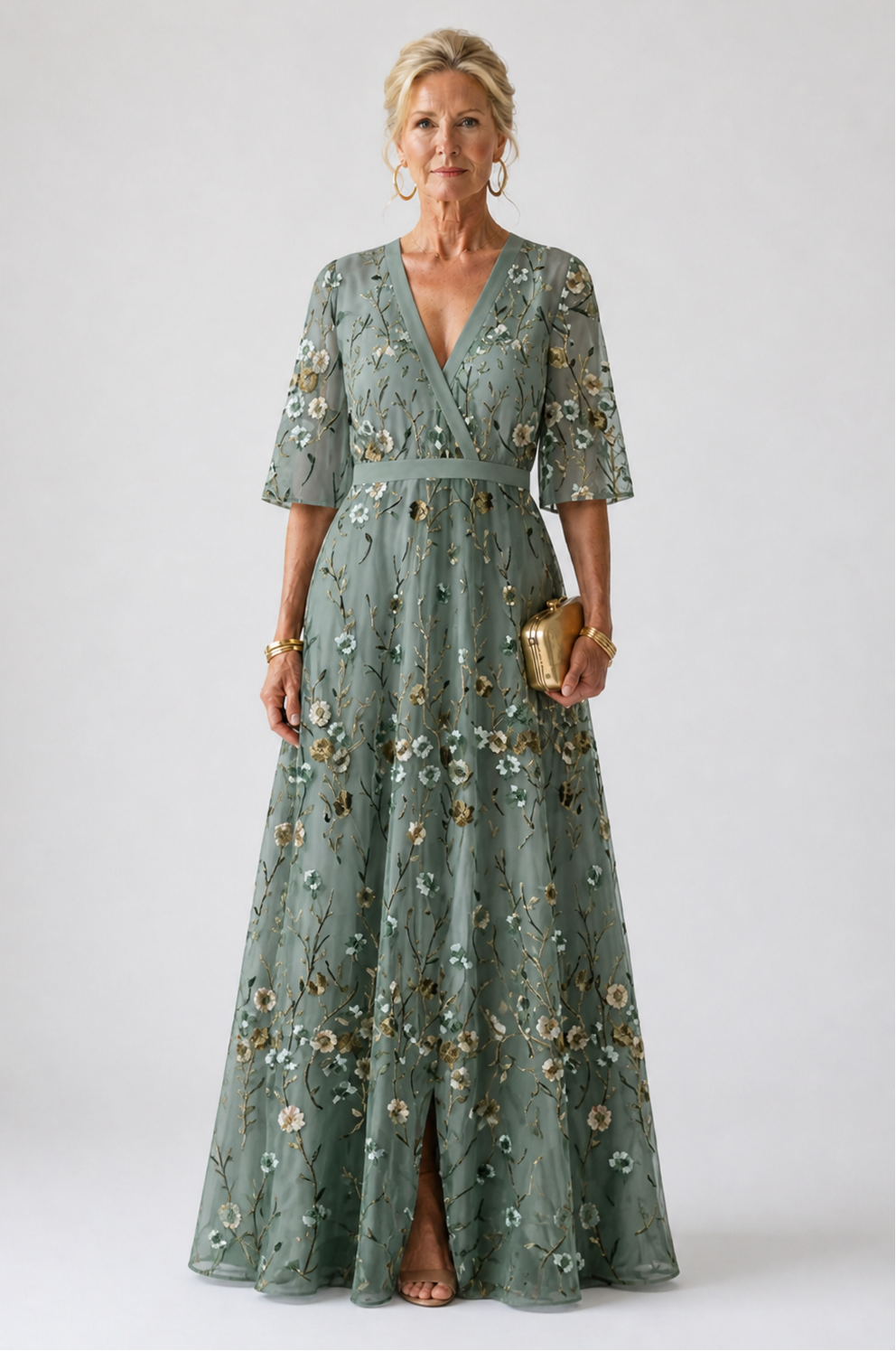 Grace™ | Floral V Neck Short Sleeve Maxi Dress