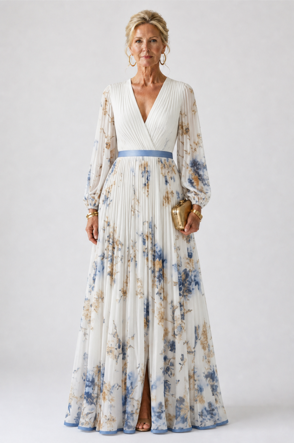 Violet™ | Long Sleeve V Neck Floral Maxi Dress