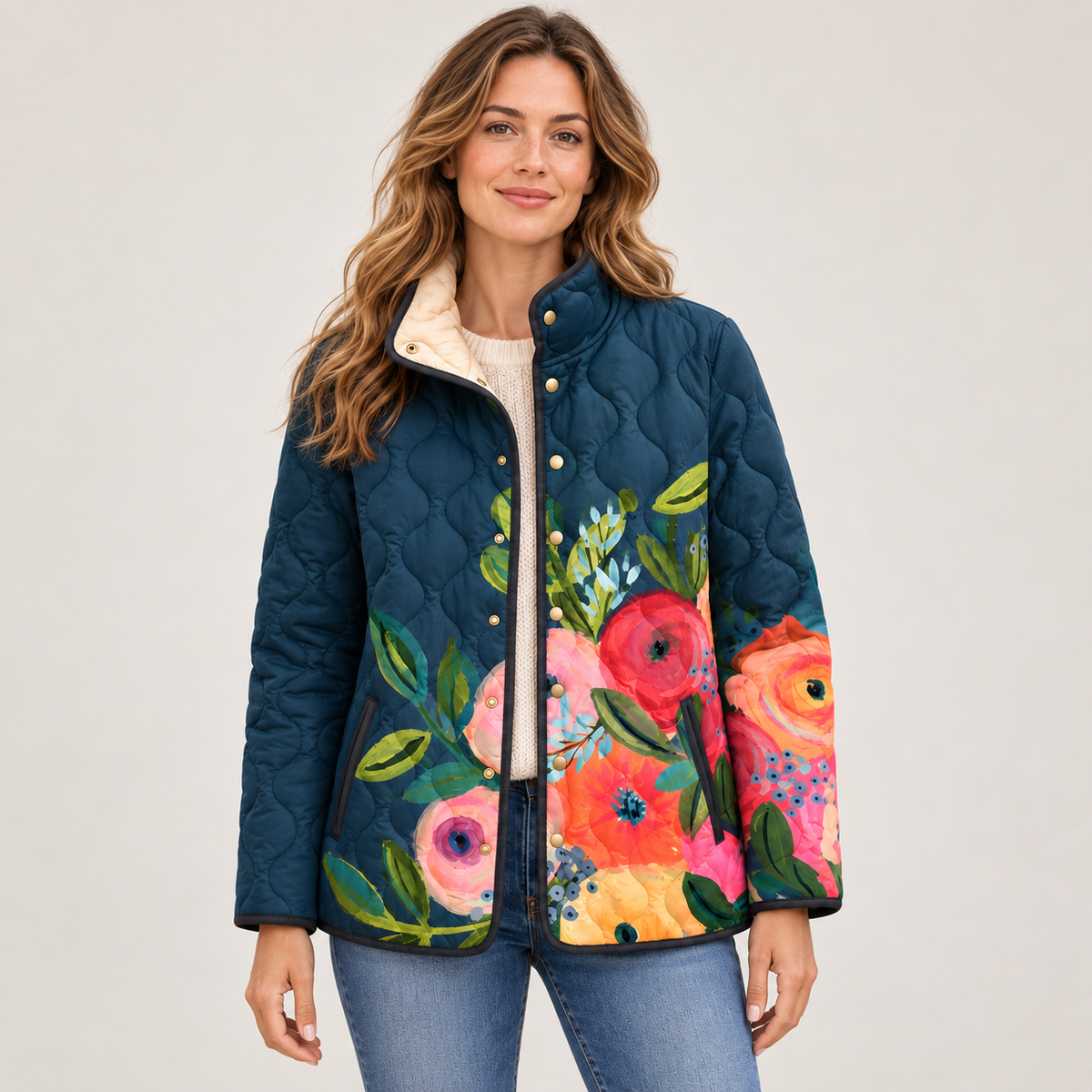 ALEXIS™ | Vintage Floral Print Quilted Jacket