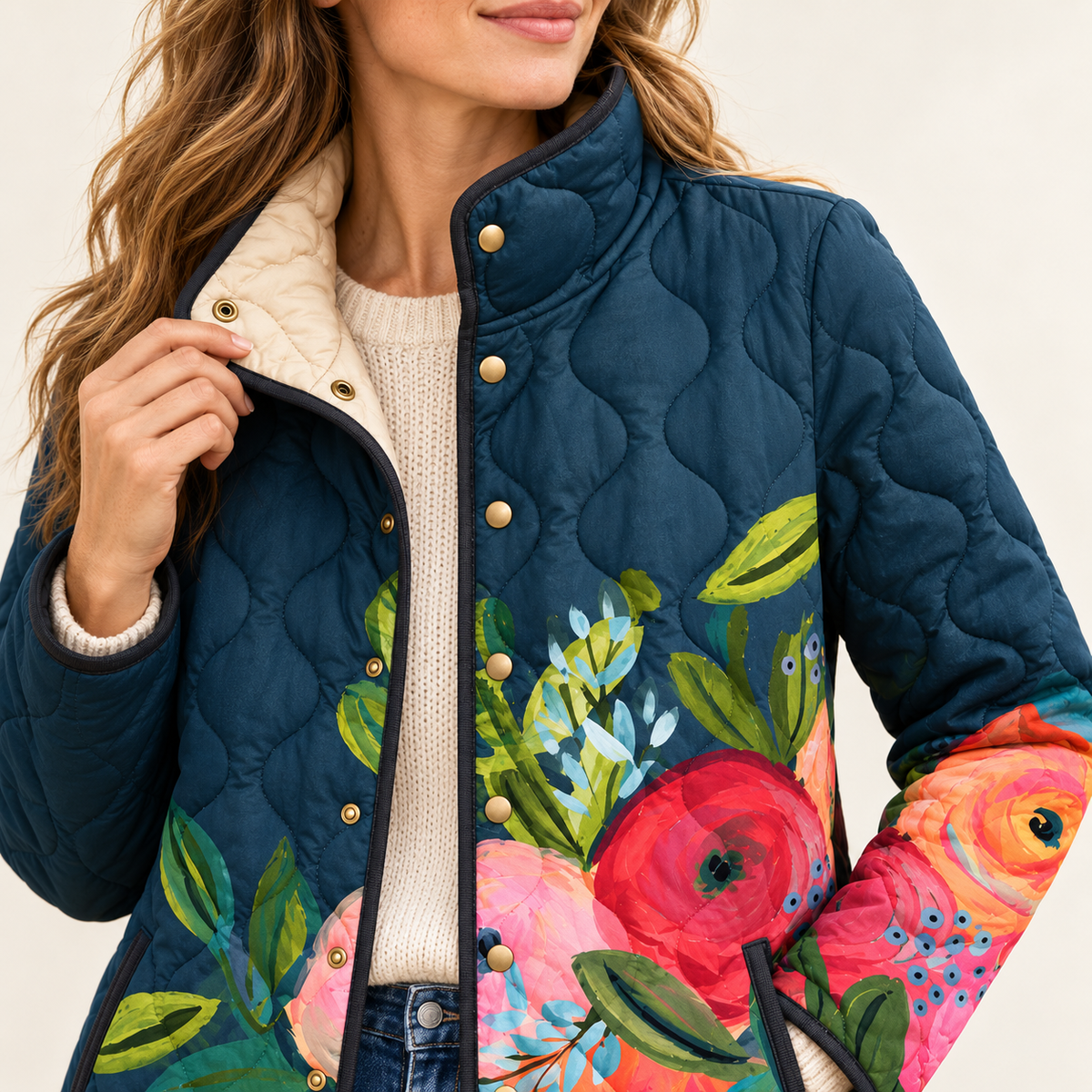 ALEXIS™ | Vintage Floral Print Quilted Jacket