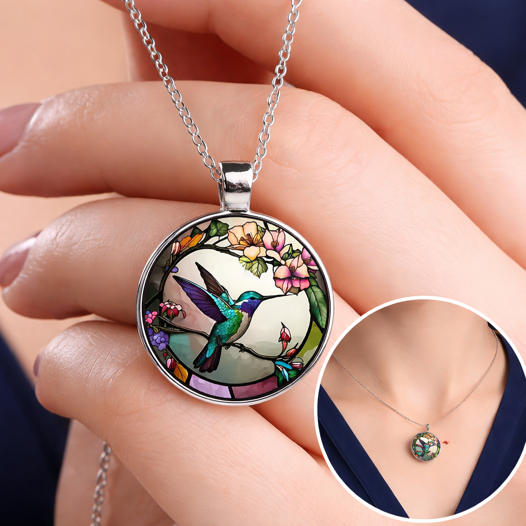 Hummingbird Glass Dome Pendant Necklace