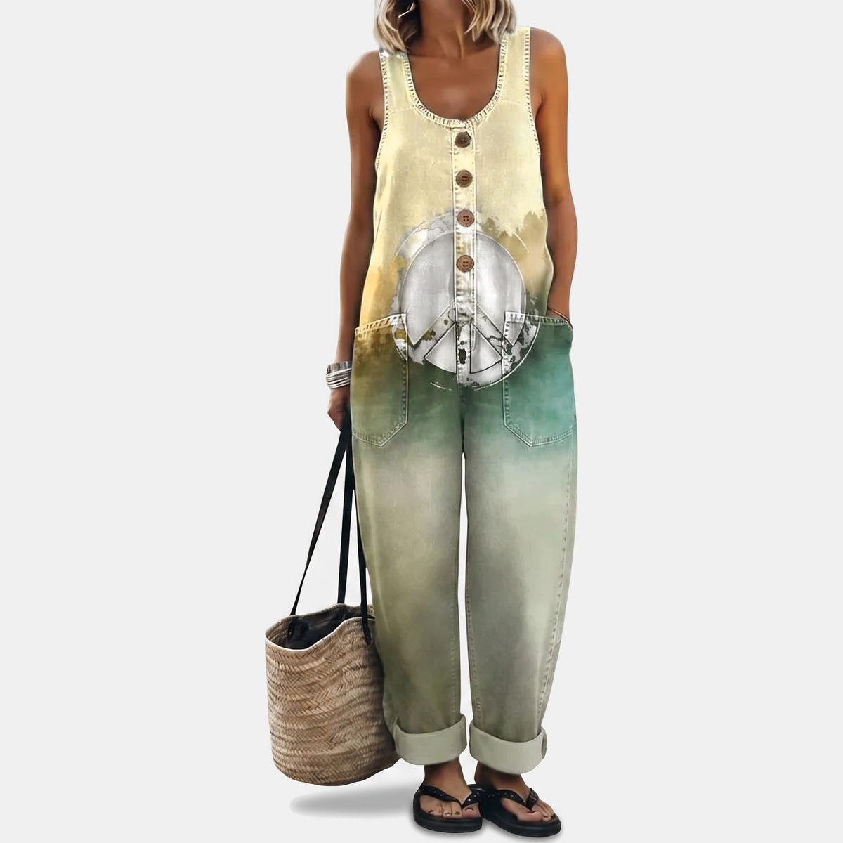 Women's Strapless Jumpsuit, Wide Leg Button Front