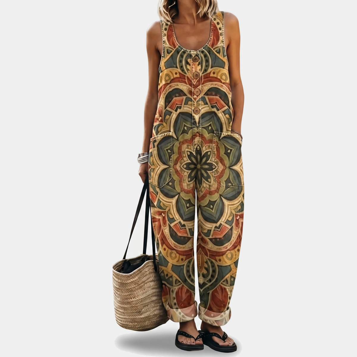Women's Strapless Jumpsuit, Wide Leg Button Front