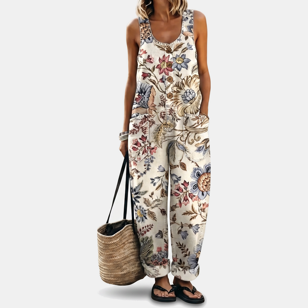 Women's Strapless Jumpsuit, Wide Leg Button Front